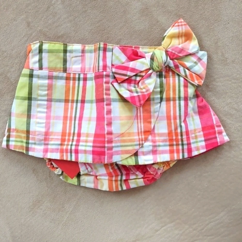 Gymboree Bow Plaid Skirt Skort - pink green beige - size 6-12 months